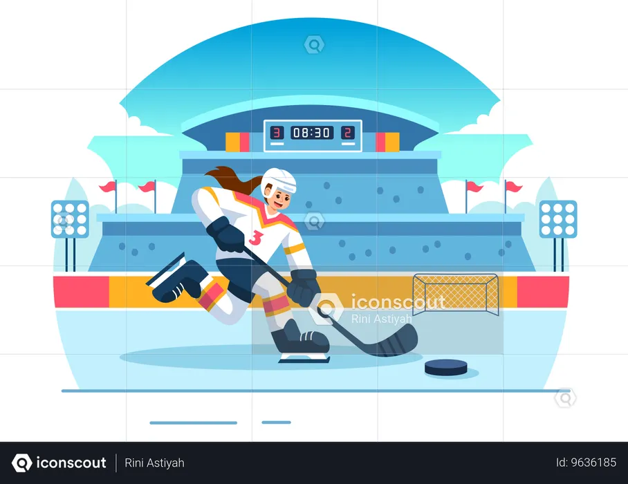 Mujer jugando hockey sobre hielo  Ilustración