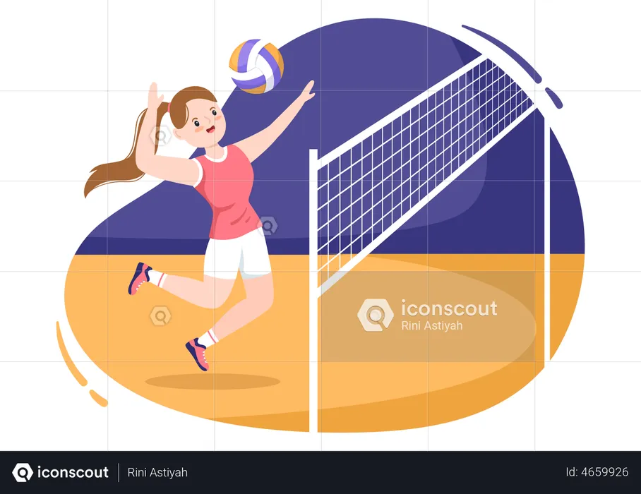 Mujer jugando voleibol  Ilustración