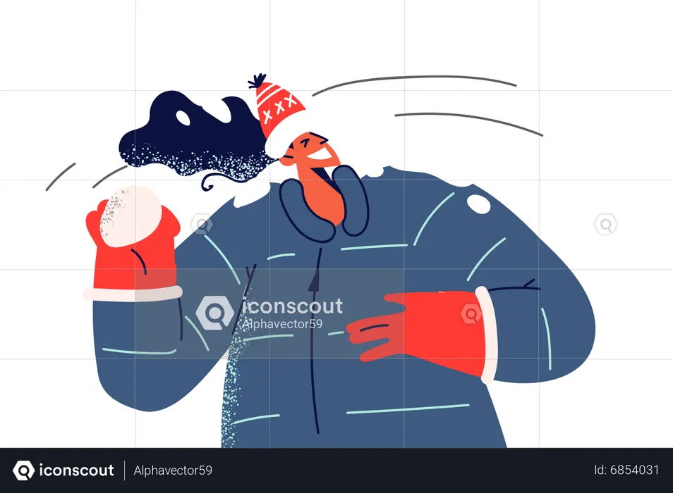 Mujer lanzando bolas de nieve  Ilustración