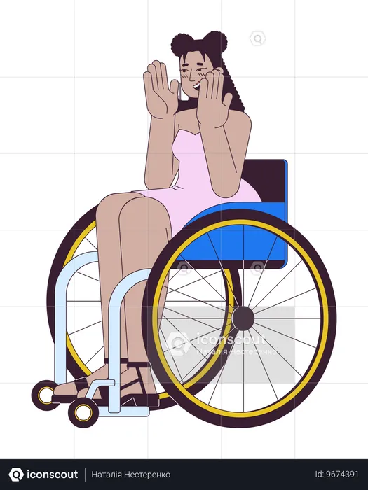 Mujer latinoamericana sorprendida en silla de ruedas  Ilustración