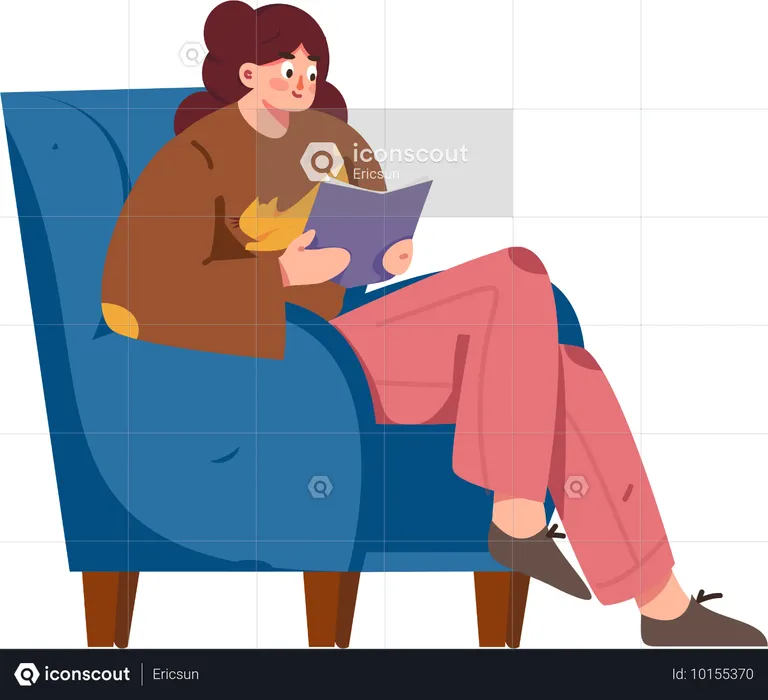 Mujer leyendo libros para prepararse para el examen  Ilustración