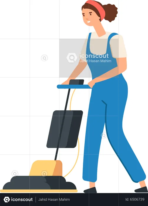 Limpiador femenino aspirando el suelo  Ilustración