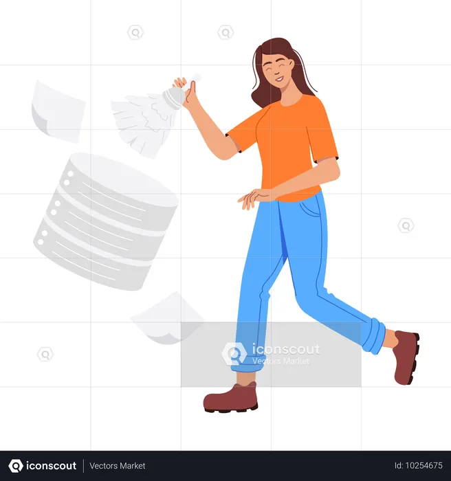 Mujer limpiando datos del servidor  Ilustración