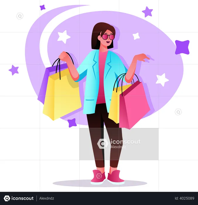 Mujer llevar bolsa de compras  Ilustración