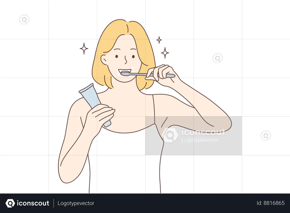 La mujer mantiene sus dientes limpios  Ilustración