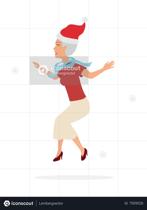 Mujer mayor bailando en la fiesta de Navidad  Ilustración