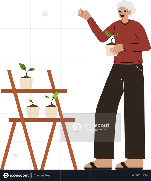 La anciana está haciendo jardinería  Ilustración