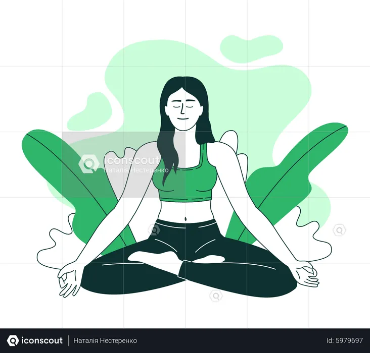 Mujer meditando en postura de loto  Ilustración