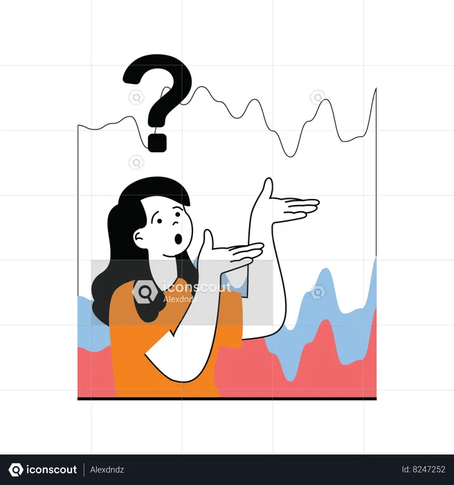 Mujer molesta mirando el gráfico de pérdidas  Ilustración