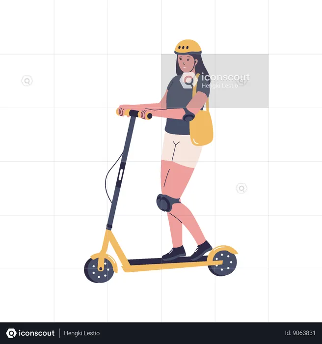 Mujer montando scooters eléctricos  Ilustración