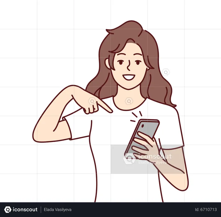 Mujer mostrando el dedo hacia el teléfono inteligente  Ilustración