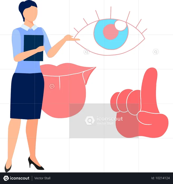 Mujer mostrando el ojo humano  Ilustración