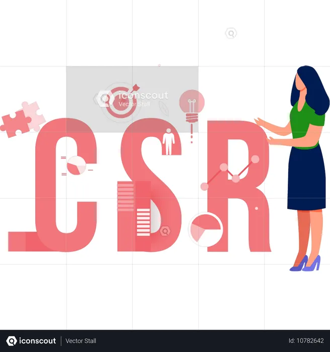 Mujer mostrando producto de alta calidad ISO CSR  Ilustración