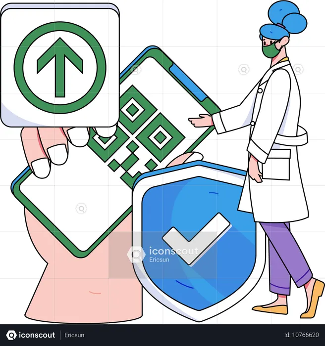 Mujer mostrando seguro médico  Ilustración