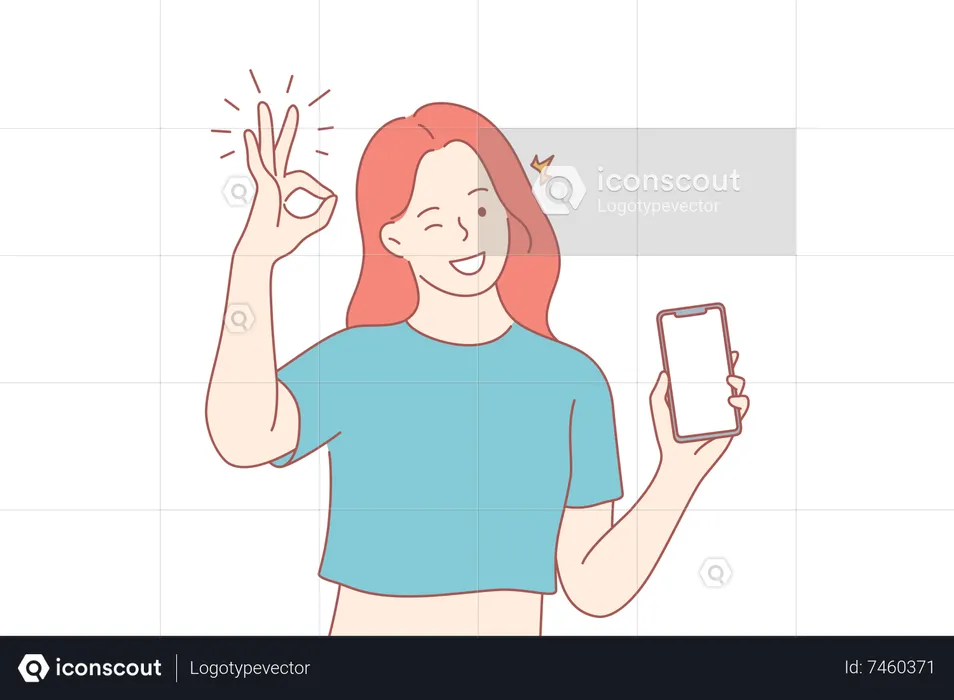 Mujer mostrando teléfono inteligente  Ilustración