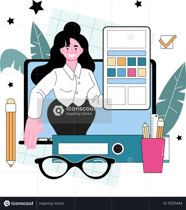 Diseñadora UI UX móvil femenina  Ilustración