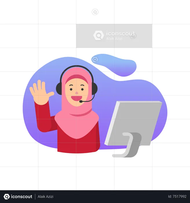 Mujer musulmana empleada de atención al cliente  Ilustración