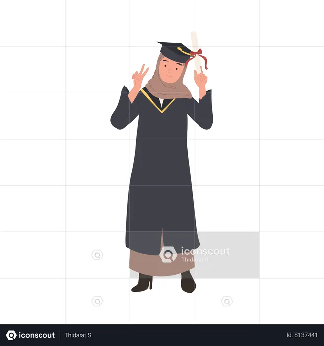Mujer musulmana graduada con certificado  Ilustración