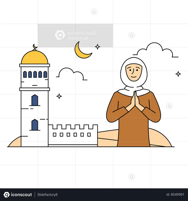 Mujer musulmana mostrando saludo  Ilustración