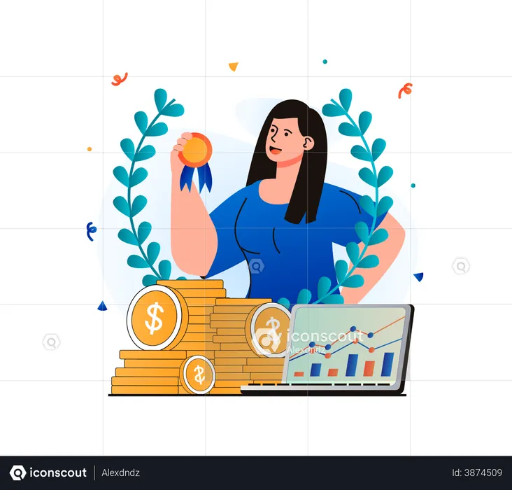 Mujer obteniendo el premio a la mejor empleada  Ilustración