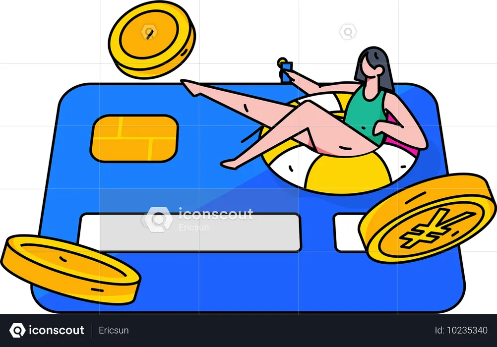 Mujer pagando con tarjeta de crédito  Ilustración