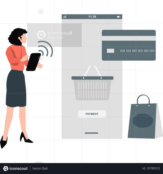 Mujer pagando online con tarjeta  Illustration