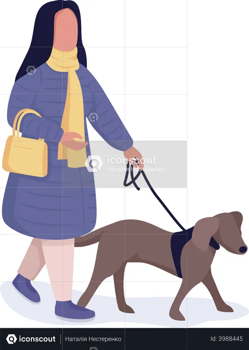 Mujer paseando con perro  Ilustración