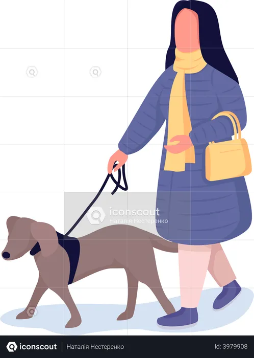 Mujer paseando con perro  Ilustración