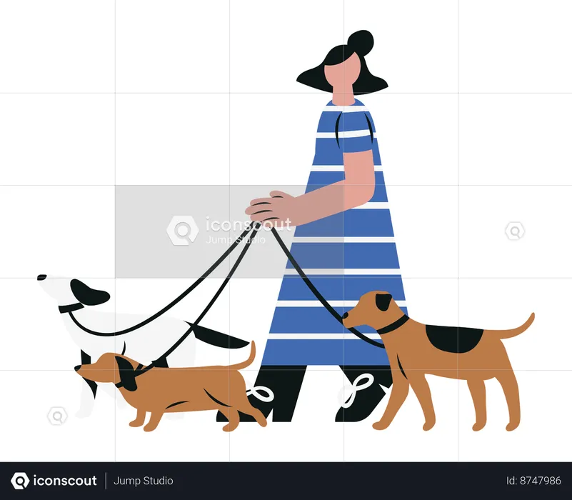 Mujer paseando con perros  Ilustración