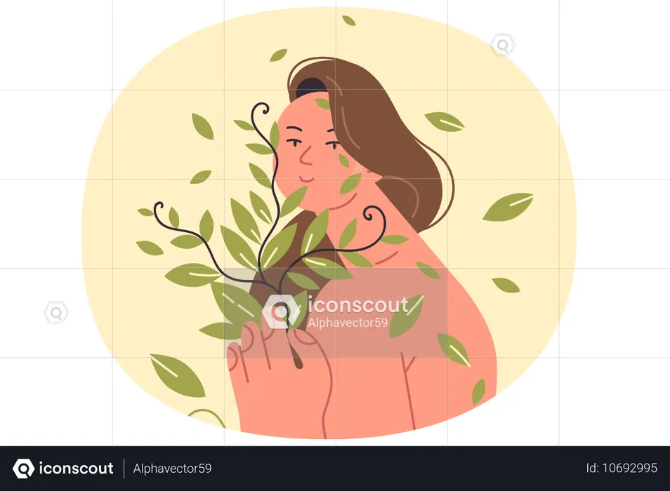 Mujer pide utilizar cosméticos orgánicos y cremas elaboradas a base de plantas  Ilustración