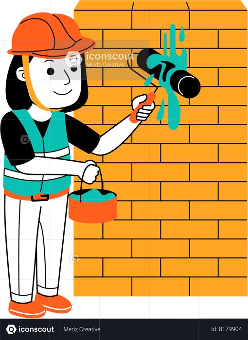 Mujer pintando pared  Ilustración