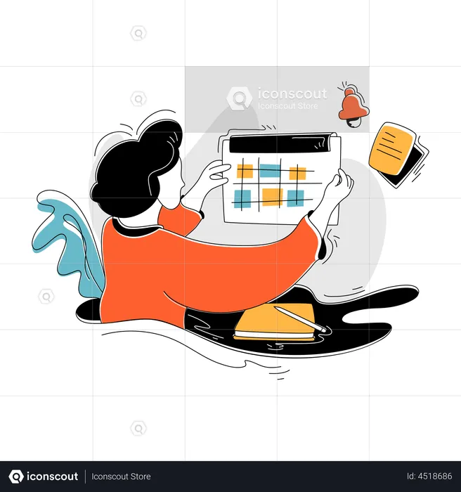 Mujer planificando horarios de negocios  Ilustración