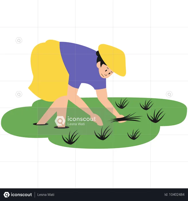 Mujer plantando arroz  Ilustración