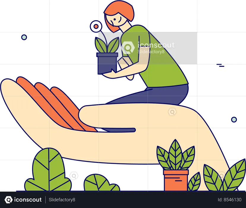 Mujer plantando un árbol  Ilustración