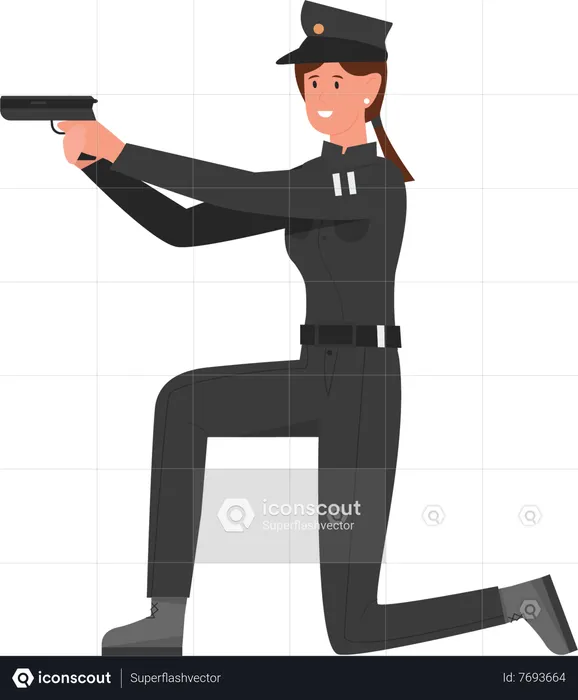 Mujer policía sosteniendo arma  Ilustración