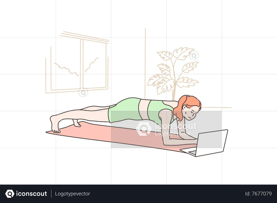 Mujer practicando yoga del tutorial en línea  Ilustración