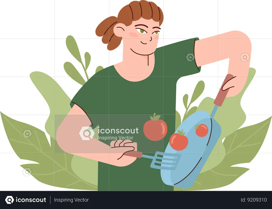 La mujer prepara comida nutritiva  Ilustración