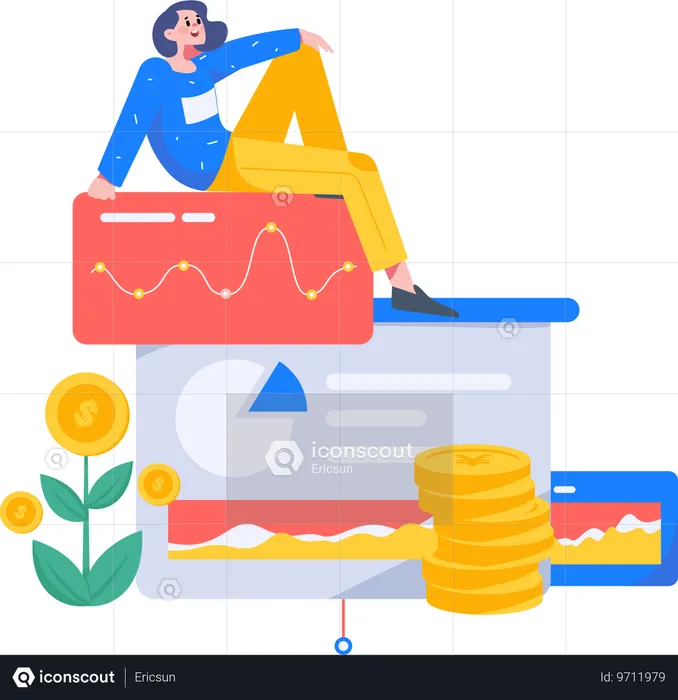 Mujer que presenta planificación financiera  Ilustración