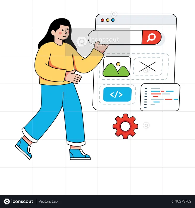 Mujer programadora trabajando en la web  Ilustración