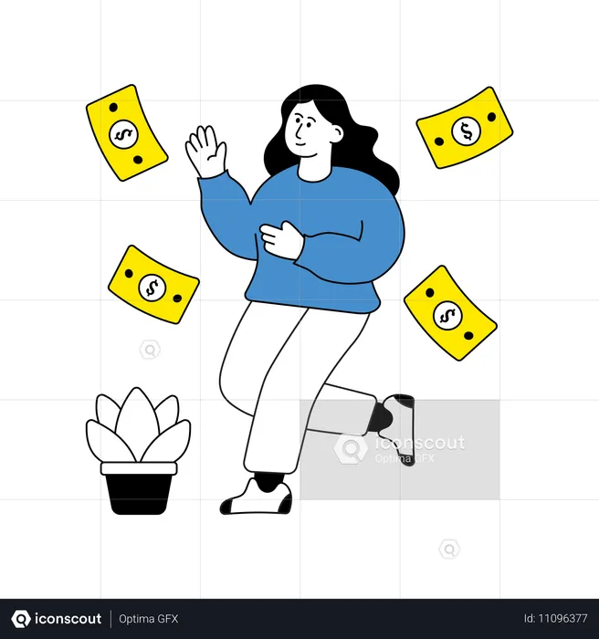 Mujer teniendo libertad financiera  Ilustración