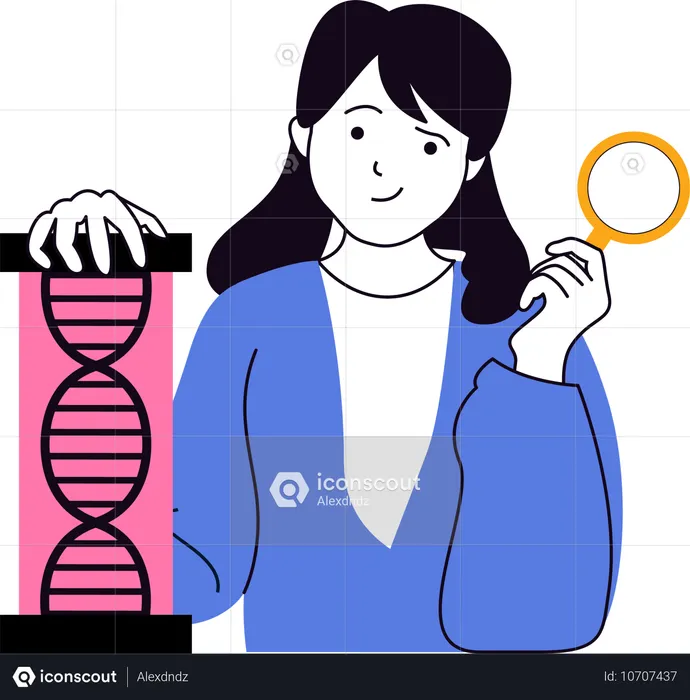 Mujer realizando investigación sobre ADN  Ilustración