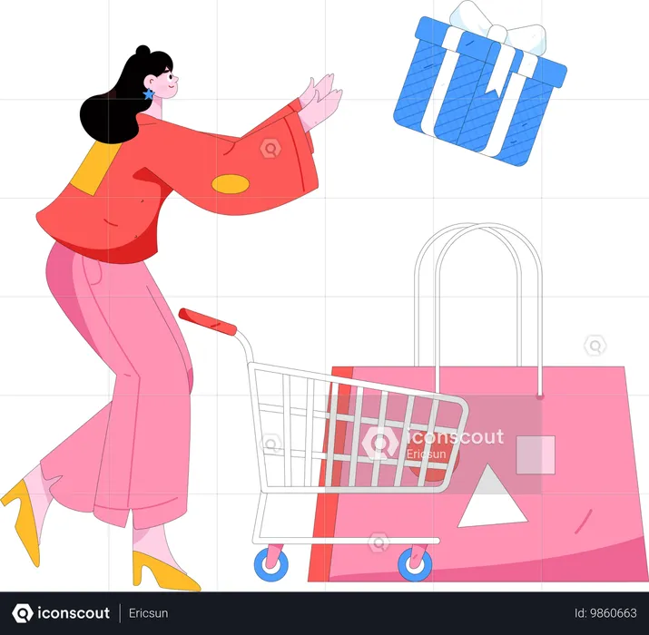 Mujer recibe sorpresa de compras  Ilustración