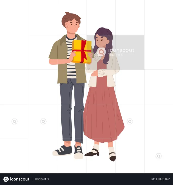 Mujer recibiendo regalo sorpresa de San Valentín  Ilustración