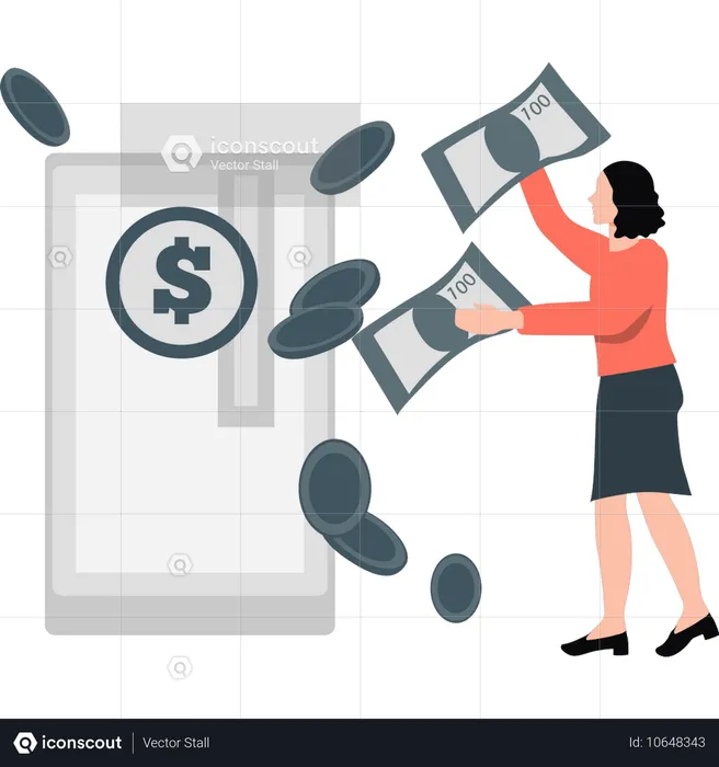 Mujer recogiendo dinero en la cárcel  Ilustración