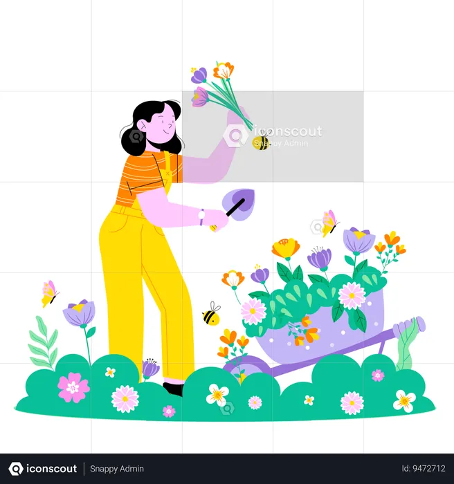 Mujer recogiendo flores  Ilustración