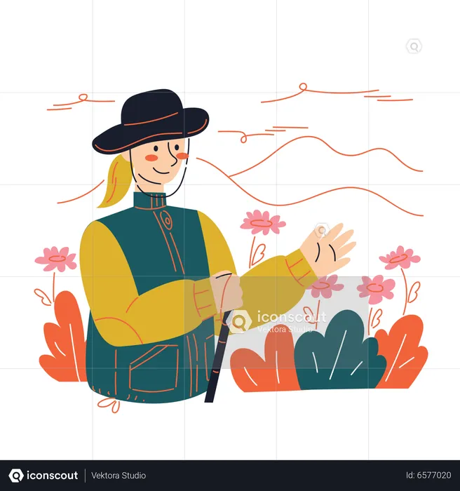 Mujer recogiendo flores  Ilustración