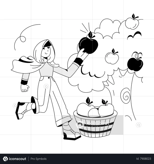 Mujer recogiendo manzana  Ilustración