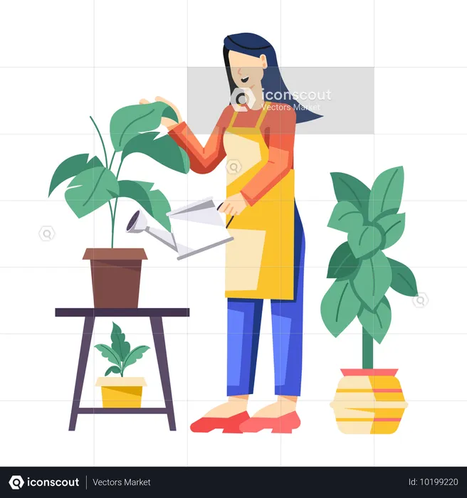 Mujer regando plantas  Ilustración