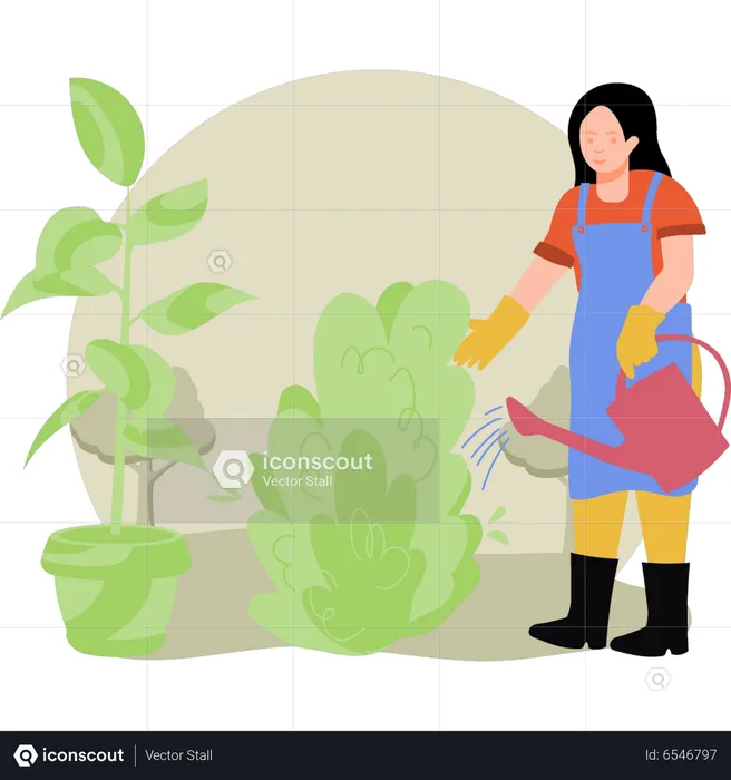 Mujer regando plantas  Ilustración