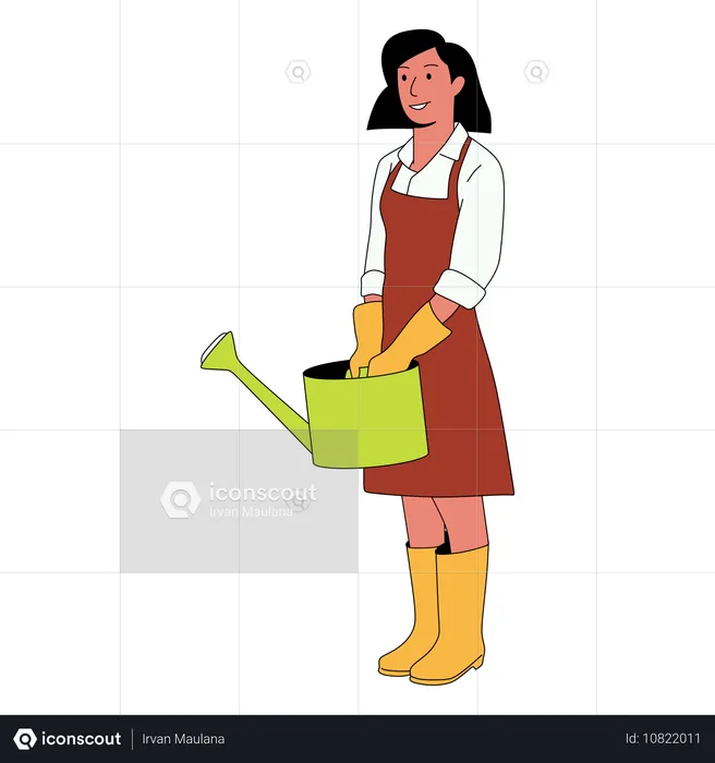 Mujer regando plantas con regadera  Ilustración